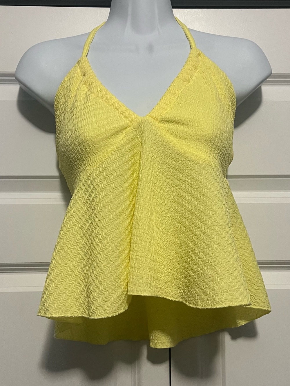 Shein Yellow Textured Wavy Halter Top